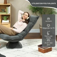 HOMCOM Chaise de sol pivotante à 360°, fauteuil pliable en velours avec dossier réglable 5 positions, 70x62x95cm, gris foncé(m-7)