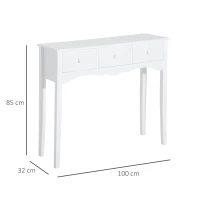 HOMCOM Tavolo Consolle Moderno da Ingresso in MDF con 3 Cassetti, 100x32x85 cm, Bianco(m-3)