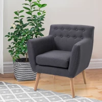 HOMCOM Butaca para Dormitorio con Reposabrazos y Patas de Madera Sofá Individual Carga 125 kg para Oficina Gris Oscuro(m-10)