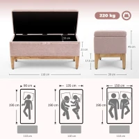HOMCOM Banc de rangement, coffre de rangement avec couvercle amovible style scandinave, en tissu lin, 110 x 39 x 45 cm, rose(m-3)