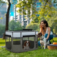 PawHut Cercado dobrável para cão gato pequenos animais em tecido Oxford com arrumação 84 x 64 x 53 cm cinza e preto(m-2)