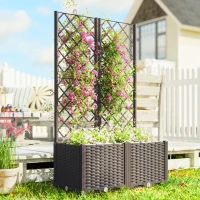 Outsunny 2er Set Spalier mit Pflanzkasten Blumenkasten mit Drainageloch Timer Bewässerungssystem 80 x 40 x 136 cm Braun(m-8)