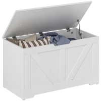 HOMCOM Coffre de rangement, banc de rangement avec couvercle rabattable et charnières de sécurité, 80 x 40 x 45 cm, blanc(m-11)
