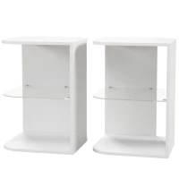 HOMCOM Modern Side Table Set of 2, Three Layer Bedside Table Nightstand with 2 Storage Shelves, for Living room, Bedroom, White(m-1)