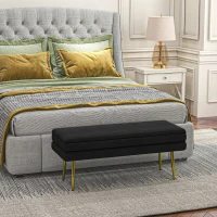 HOMCOM Banc banquette coffre de rangement 2 en 1 assise aspect velours et pieds acier - 100 x 37,5 x 42 cm noir et doré(m-11)