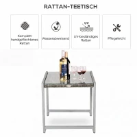 Outsunny Gartentisch Garten Beistelltisch Tisch Gartenmöbel mit Hartglas Polyrattan + Aluminium Grau 50 x 49,5 x 50 cm(m-4)