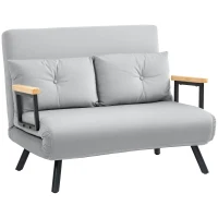 HOMCOM 4-in-1 Velvet-Feel Double Sofa Bed, with Pillows - Light Grey(m-11)