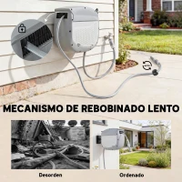 Outsunny Carrete de Manguera Retráctil 10+1 m con Boquilla de 2 Modos Bloqueo Automático y Retracción Controlada Soporte Gris(m-5)