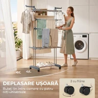 HOMCOM Suport de Uscat Rufe Pliabil cu 5 Niveluri, Uscător Vertical cu Roți, Gri(m-5)