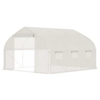 Outsunny Serre de jardin tunnel 10,4 m² serre de jardin anti-UV porte zippée enroulable fenêtres maille 350 x 300 x 200 cm blanc(m-12)