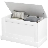 HOMCOM Baú de armazenamento, baú de brinquedos, com dobradiça de segurança, para sala, em madeira, 80 x 40 x 45 cm, branco(m-7)
