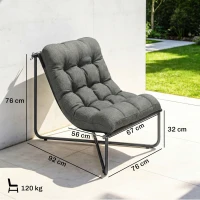 Outsunny Lounge Sessel Outdoor Ergonomischer Gartensessel mit hautfreundlich Kissen Breiter Sitz Stahlrahmen Dunkelgrau(m-3)