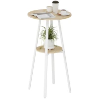 HOMCOM Masă Înaltă Rotundă cu Raft, Masă Modernă pentru Bucătărie sau Dining, PAL, Metal, Lemn Natural și Alb(m-11)