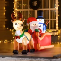 HOMCOM Père Noël gonflable avec traîneau et rennes 200 cm 5 lumières LED décoration de Noël intérieure et extérieure rouge(m-2)