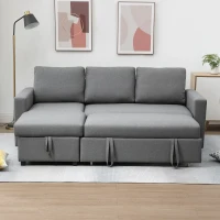 HOMCOM Sofá de Canto com Função de Dormir Baú Chaise Longue Sofá-Cama Sofá de Tecido em L Aspeto Linho 211,5x146x85 cm Cinza Claro(m-5)