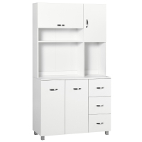 HOMCOM Bufet Modern pentru Bucătărie cu Sertare, Dulapuri și Rafturi Deschise, 100x39.5x183.5cm, Alb