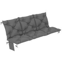 Outsunny Bankauflage 150x100x10 cm 3-Sitzer Bankkissen mit Bändern, Rückenlehne UPF30+ mit Seitentasche， dunkelgrau(m-1)