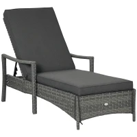 Outsunny Patio Rattan Sun Lounger, Dual Wicker Weave Outdoor Single Reclining Chair Furniture, 5-Level Adjustable Backrest w/ Removeable & Washable Cushion, Mixed Grey(m-1)