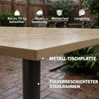 Outsunny Gartentisch 150x90cm, Wetterfest Balkontisch aus Stahl, Balkontisch mit Schirmloch Braun(m-7)
