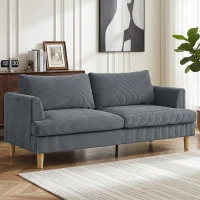 HOMCOM Sofá de 3 Plazas Tapizado en Pana Acolchado Grueso de Muelles Asiento Ancho 2 Almohadas 188x80x86 cm Gris Oscuro(m-2)
