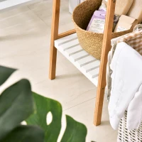 HOMCOM Etagère en Bambou de Salle de Bain 4 Niveaux à Lattes dim. 35L x 36l x 138H cm Bois pin Blanc(m-9)
