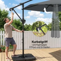 Outsunny Ampelschirm ca. Ø300 cm Sonnenschirm mit Verriegelungsmechanismus Kurbel Ständer Gewichten Dunkelgrau(m-8)