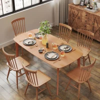 HOMCOM Table à manger rectangulaire pour 6 personnes table de cuisine 150 cm en bois massif 150 x 80 x 76 cm bois naturel(m-2)