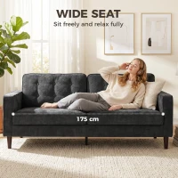 HOMCOM 3 Seater Sofa Button Tufted Upholstered Couch with Wood Legs for Living Room, Dark Grey(m-5)