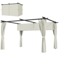 Outsunny Pergola 3 x 3 m avec Auvent Rétractable et Rideaux, Abri de Soleil UPF30+ pour Jardin, Terrasse, Extérieur(m-12)