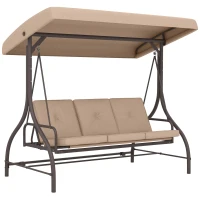 Outsunny Balancelle de jardin convertible 3 places grand confort avec coussins toit réglable métal polyester kaki(m-1)