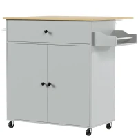 HOMCOM Kitchen Island with Drop Leaf, Rolling Kitchen Storage Trolley on Wheels with Drawer, Spice Rack and Towel Rack, Grey(m-1)