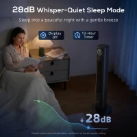 HOMCOM 28dB Tower Fan for Bedroom, 36 inch, 8 m/s Velocity Standing Cooling Fan with 80° Oscillating, BLDC Motor, 12 Speeds, LED Display, 4 Modes, 12H Timer, Remote Control, Black(m-6)