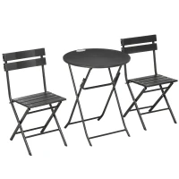Outsunny Set da Giardino 3 Pezzi con 2 Sedie e Tavolo Pieghevoli in Acciaio e HDPE, Grigio Scuro(m-11)