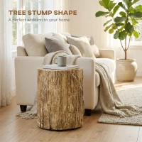 HOMCOM Tree Stump End Table, Round Concrete Side Table for Indoor and Outdoor Use, Natural Wood Effect(m-4)