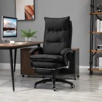 Vinsetto Poltrona de escritório com massagem, cadeira de escritório, cadeira ergonómica com altura ajustável, encosto reclinável, apoio para pés integrado e controlo remoto com fio, giratória a 360°, tecido de linho preto(m-5)