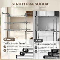 HOMCOM Stendibiancheria Pieghevole con 5 Livelli, Ruote e Struttura in Acciaio Inox, per Casa e Lavanderia, Grigio(m-7)