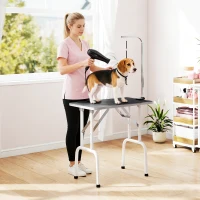 PawHut Mesa de Peluquería Canina Plegable con Encimera Antideslizante Brazo Ajustable 81x48,5x80 cm Negro(m-10)