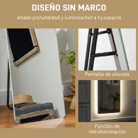 HOMCOM Espejo de Cuerpo Entero con Luz LED 150x40 cm con Iluminación de 3 Colores Función de Memoria Transparente(m-7)