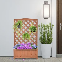 Outsunny Jardinière avec treillis bac à fleurs pour plantes grimpantes légumes fleurs bois massif 70x28x117cm marron(m-10)