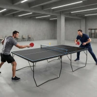 SPORTNOW Mesa de pingue-pongue, dobrável, 8 rodas, estrutura em aço com pintura a pó, MDF, 274 x 152,5 x 76 cm, preto(m-2)