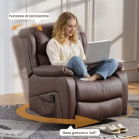 HOMCOM Poltrona Relax Reclinabile con 8 Punti Massaggianti, Riscaldanti e Poggiapiedi, 87x97X100 cm, Marrone(m-6)