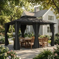 Outsunny 3 x 4m Steel Gazebo, with Curtains - Black(m-13)
