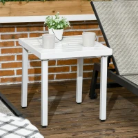 Outsunny Garden Side Table End Table Patio Coffee Table with Umbrella Hole, Steel Frame for Balcony, White(m-10)