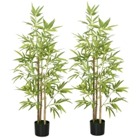 HOMCOM Set 2 Piante di Bambù Finte da 120 cm con Vaso Ø15x12cm, in PEVA, PP e Metallo, Verde e Nero(m-11)