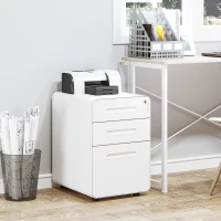 Vinsetto Carrinho com 3 Gavetas Arquivo Móvel com Rodízios Fechável Armário de Escritório com Pastas Suspensas e Porta-lápis, Gaveteiro para Escrivaninha 39x48x59cm Branco(m-2)