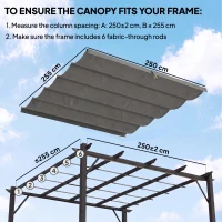 Outsunny Retractable Pergola Cover, 2.55 x 2.5 m Replacement Canopy Fabric for 3 x 3 m Frame, Roof Top Only, Light Grey(m-4)