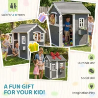 Outsunny Wooden Playhouse for Kids with Doors, Windows, Plant Box, Floors, for Ages 3-8 Years, for Gardens, Lawns, Patios - Grey(m-7)