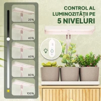 Outsunny Lămpi pentru Plante cu 42 de Lămpi LED, 3 Ghivece, Temporizator și Iluminare Reglabilă, 45x18,8x47,8 cm, Alb(m-7)