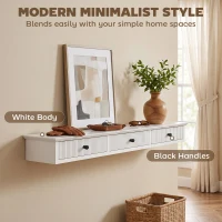 HOMCOM Shelf Wall-Mounted Storage Shelf Shelving Unit MDF 93 x 15 x 10 cm Entryway Kitchen Living Room, White(m-7)