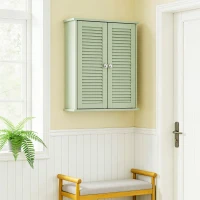 HOMCOM Bathroom Cabinet, Bathroom Wall Cabinet with Louvered Doors and Adjustable Shelf Storage for Kitchen, Light Green(m-8)